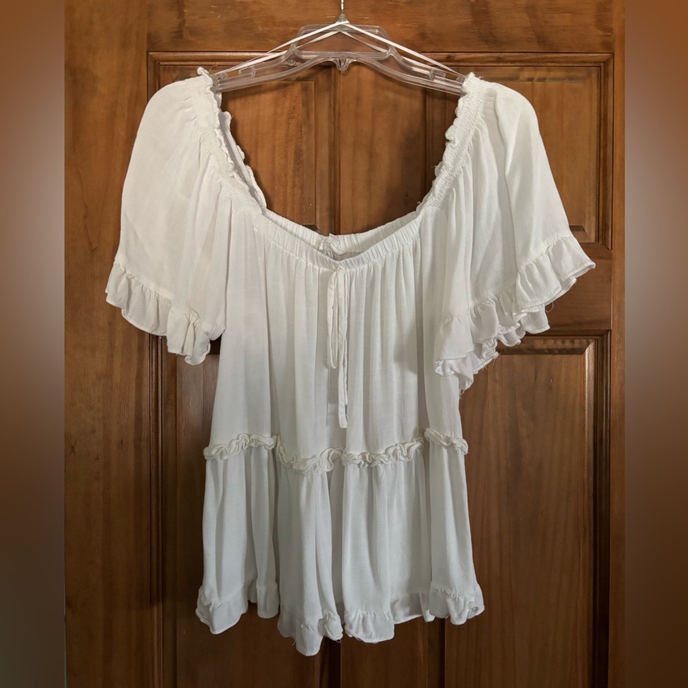 Blu Pepper White Ruffle Peasant Blouse
